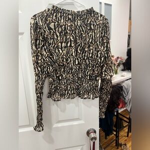 Halogen Brown striped size women shirted long sleeve crop top chiffon